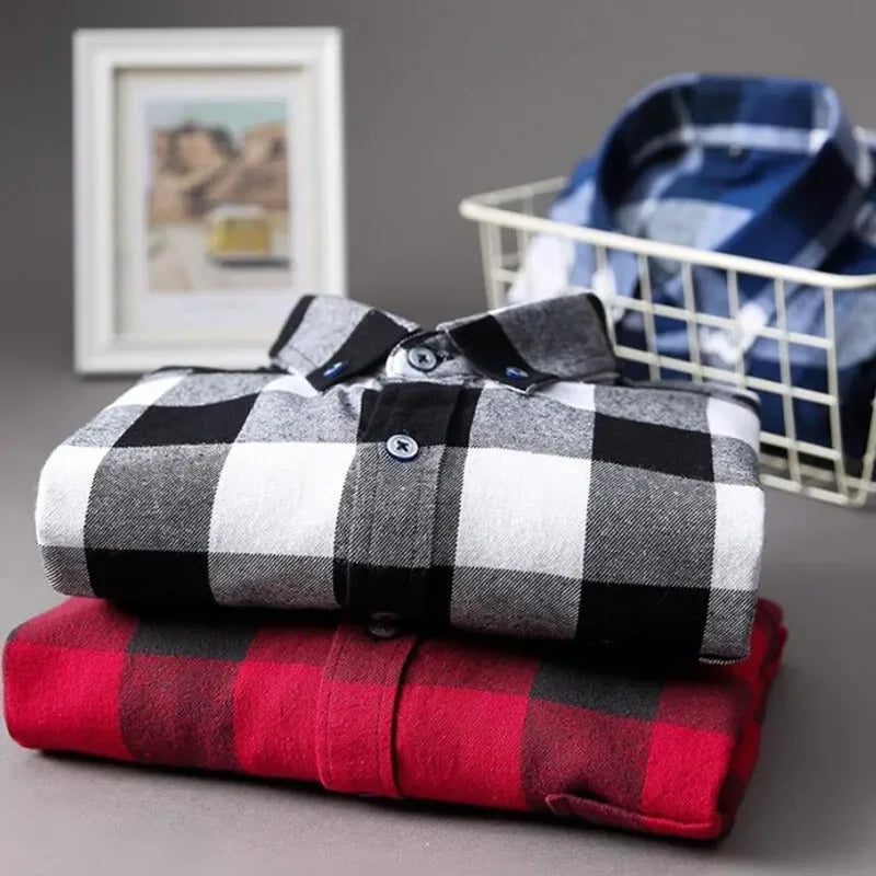 2026 100% Cotton New Male Casual Long Sleeve Warm Man Clothes Flannel Plaid Shirt Men Plus Size 3XL 4XL