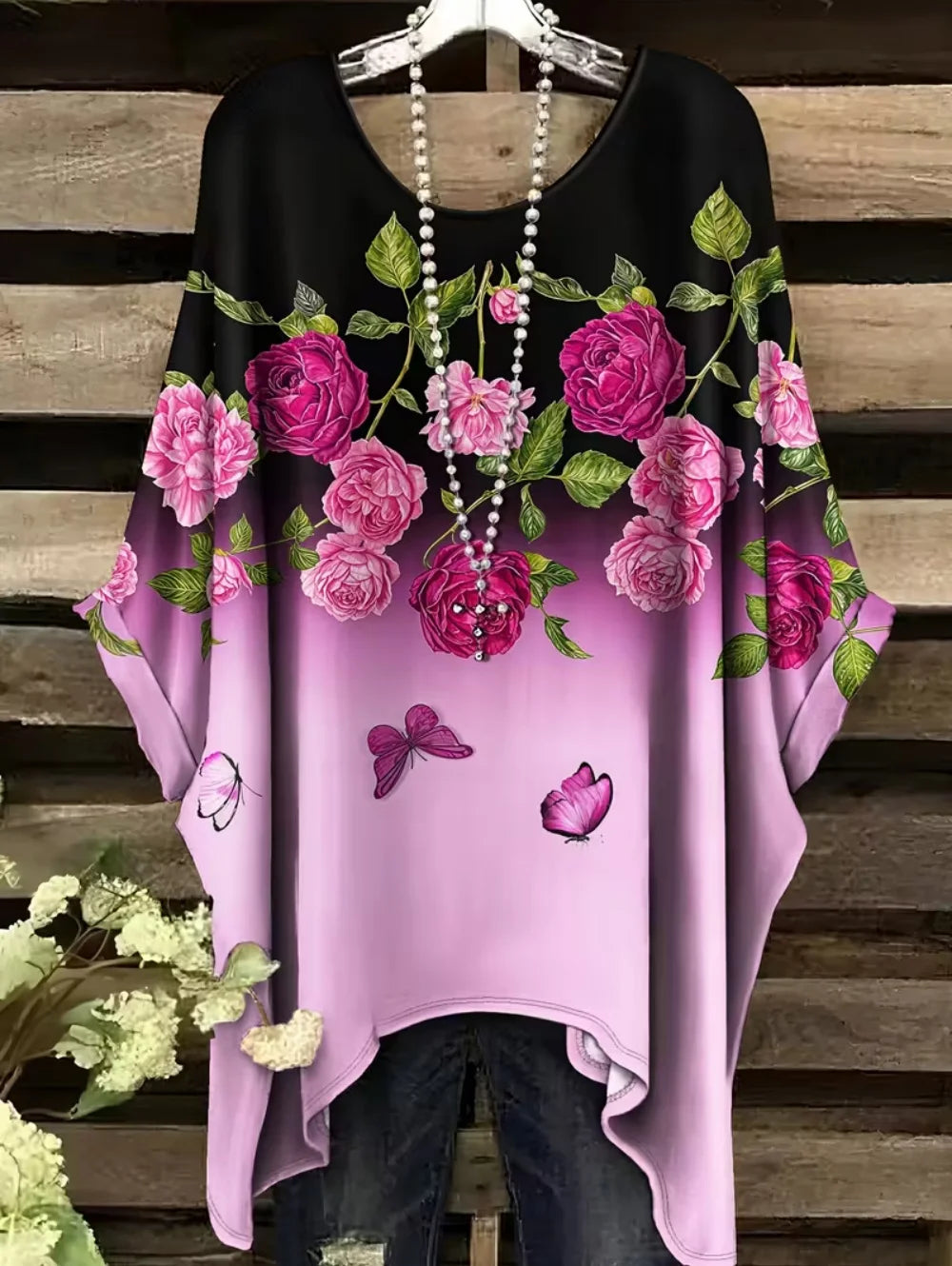Bohemian Chic Women's T-Shirt Vintage Floral Graphic O-Neck Pullover Short Sleeve Tees Oversized Irregular Hemline Y2k Clothes