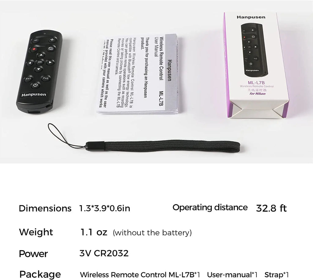 HANPUSEN Bluetooth Wireless Camera Remote for Nikon Zfc Z30 Z5 Z7II Z6III Z50 COOLPIX P1000 P950 A1000 B600; Replace Nikon ML-L7