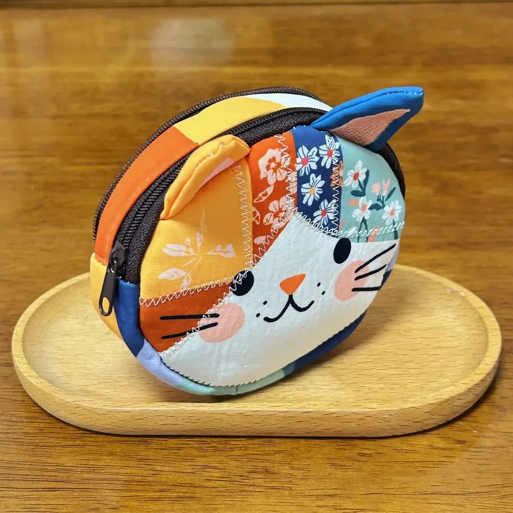 Waterproof Patchwork Coin Purse Cat Zipper Design Makeup Bag Storage Case Home Travel