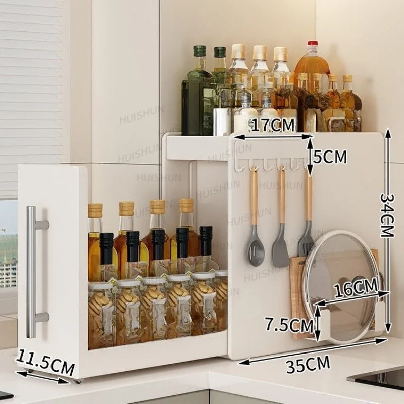 Multifunctional Dustproof Pull Out Cabinet Spice Rack Condiment Storage Organizer For Kitchen Countertop