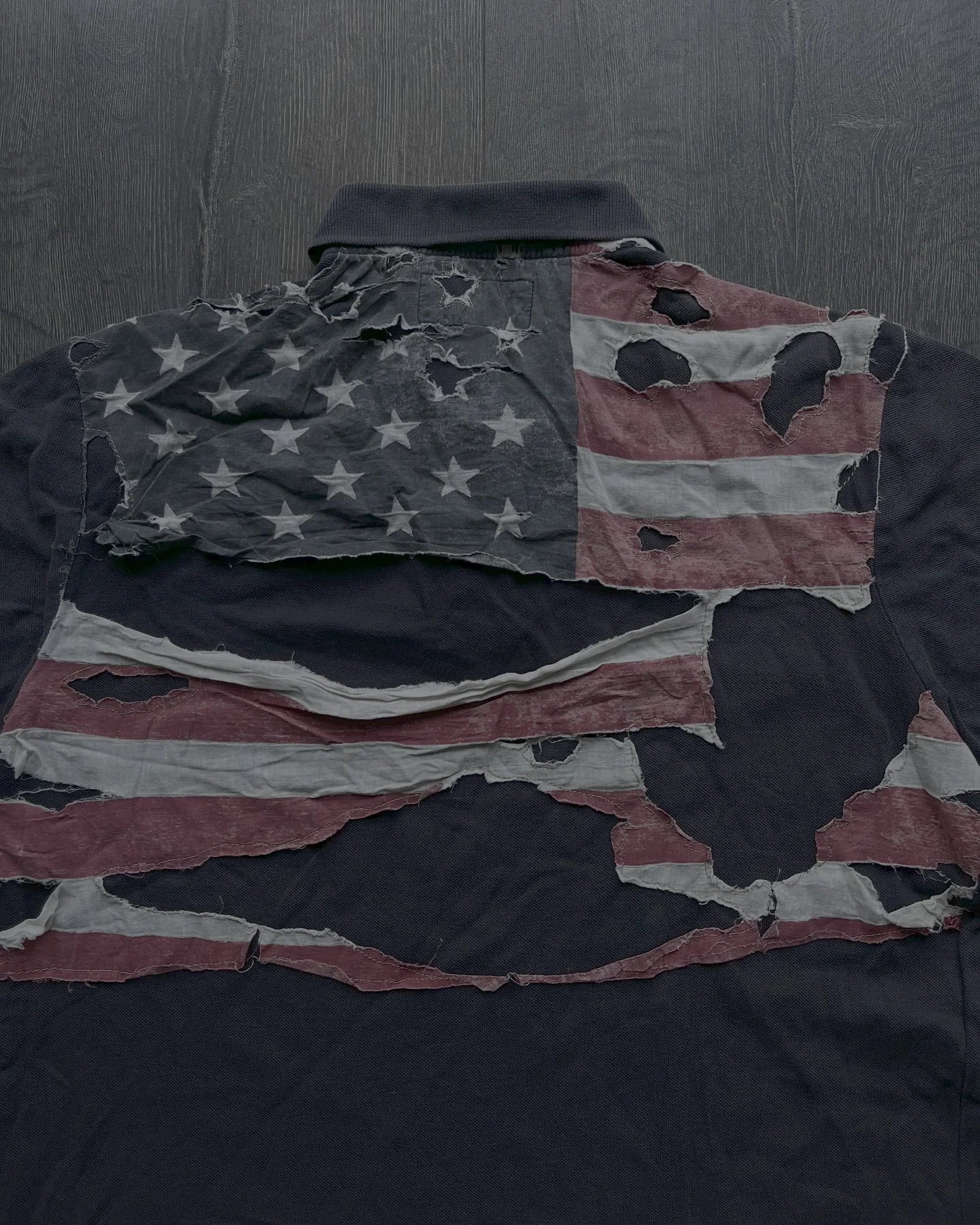 American Flag Tear Patchwork Retro Old Short Sleeve Polo Shirt Y2k Loose Boy Hip Hop Embroidery Clother Top Cotton Men Clothing