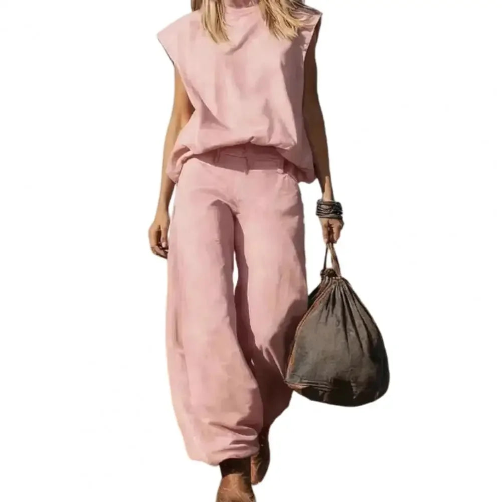 Wide-leg Denim Vest Pants Set 2026 Women Summer Outfit Sleeveless Top Trousers Set Casual Women Outfit Party Wear Two-piece Set