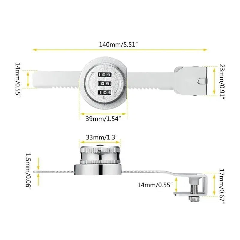 652F 3Digit Combination Lock Alloy Door Safety Lock Keyless Latches Mechanical Password Lock Sliding Glass Door Lock