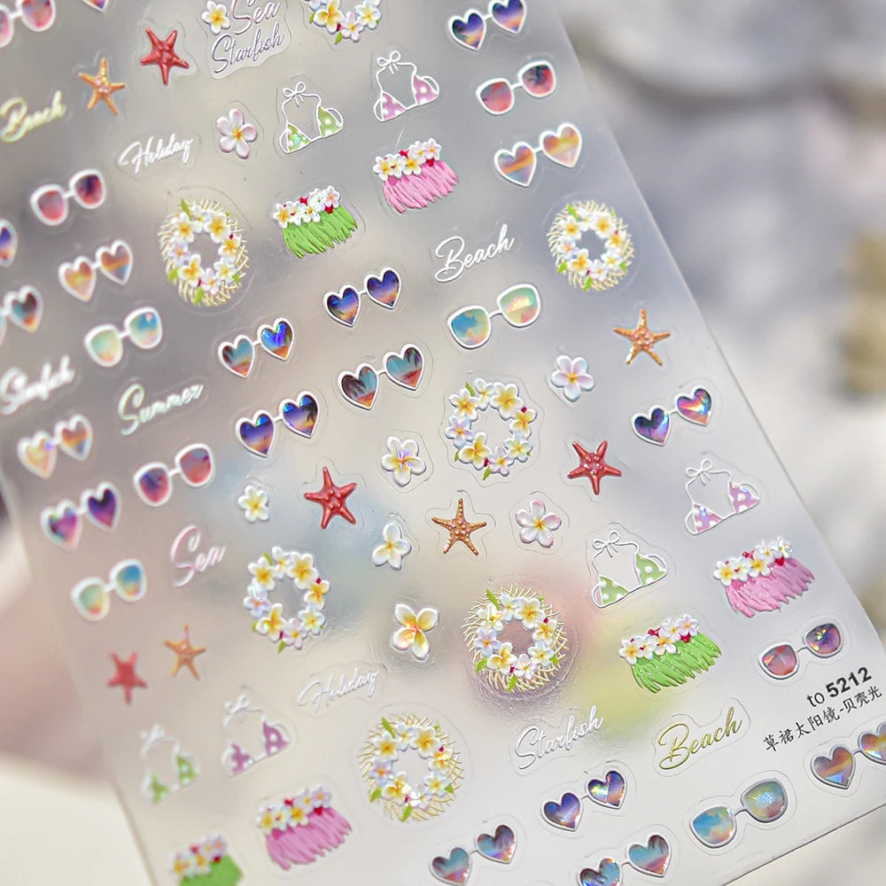 Sweet Summer Delicious Watermelon Ice Cream 5D Nail Art Sticker Elegant Bowknot Cool Ice Square Jelly Nail Decals for Manicure