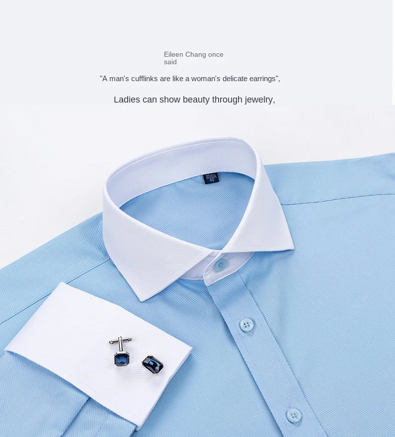 2026 Men's Long-sleeved Shirt High-grade Niche Chic Double Folded Sleeve Windsor Collar Dress Random SelectionFrench Cufflif