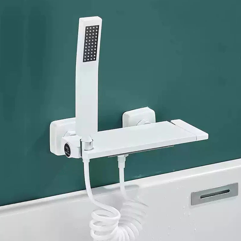 Brushed Gold Waterfall Bathtub Shower Faucet Set Bathroom Bathtub Mixer Taps Hot and Cold Shower Faucet Wall Mounted Bathtub Tap