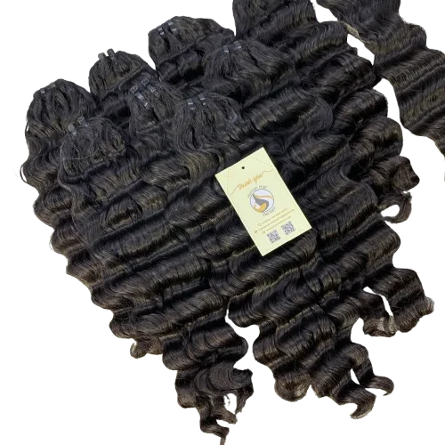Wholesale Deep Wave Double Drawn Machine Weft Natural Black Raw Vietnamese Human Hair Bundles Soft Curl Weft Extensions