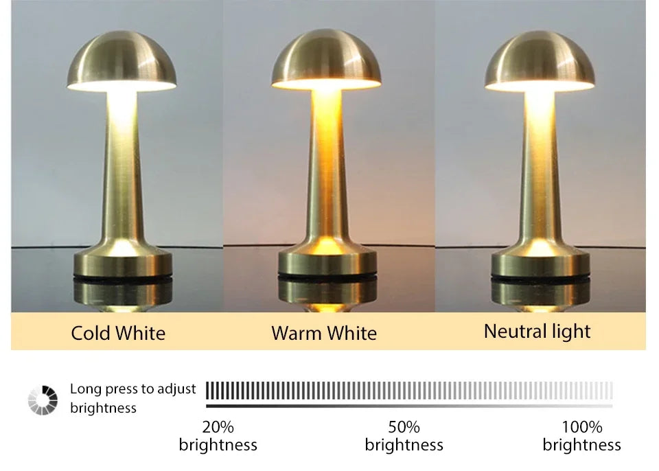 Rechargeable Mushroom Table Lamp Cordless LED Night Light Touch Dimmable Bedside Desk Lamp for Bedroom Living Room Home Decor