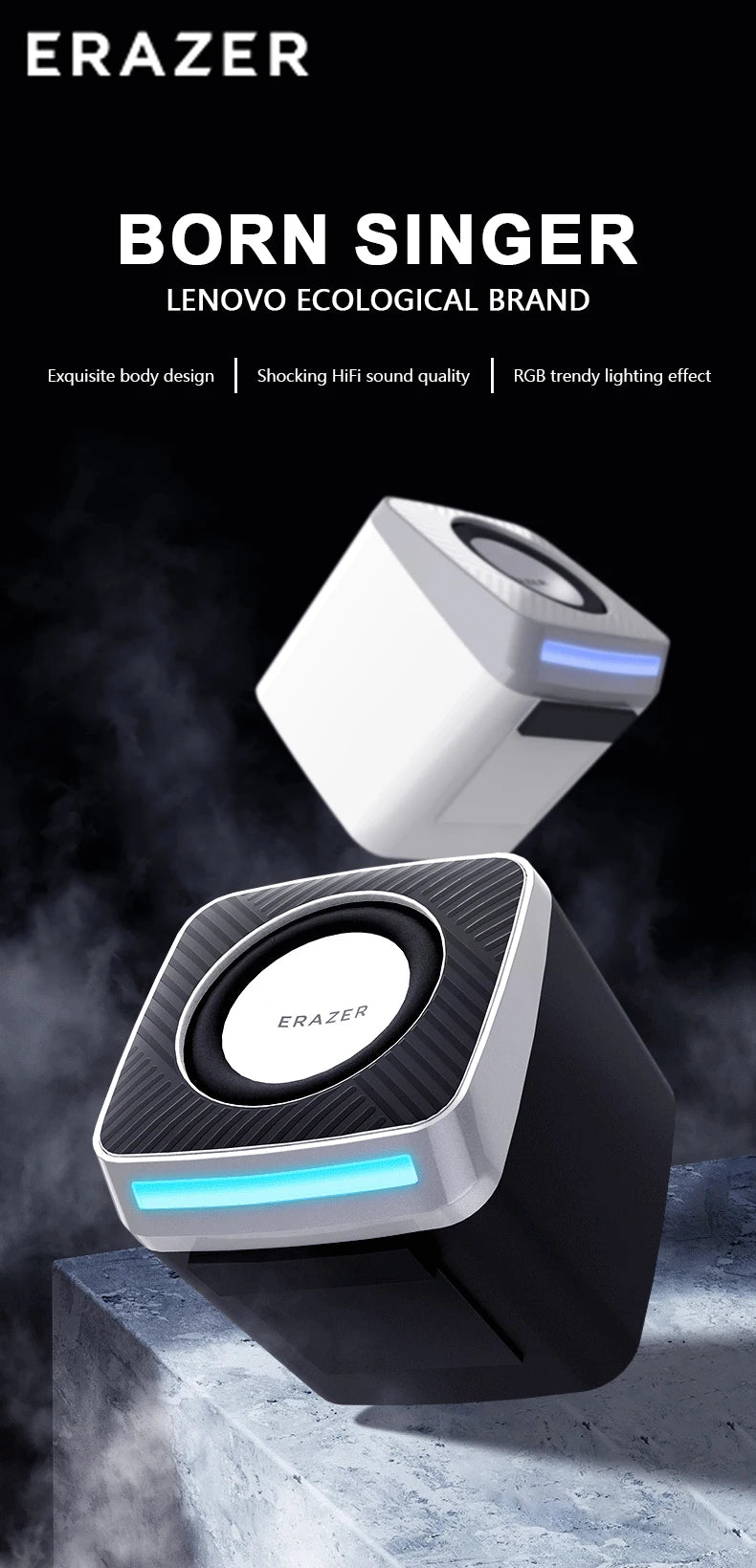 Lenovo Computer Speakers HiFi Sound Quality Desktop Audio Stereo LED Breathing Light Loudspeaker Box Dual Channel with 3.5mm/USB