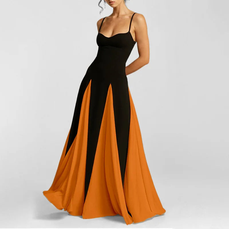 Summer U-neck Casual Female Vintage Elegant Spaghetti Strap Dress Women Elegant Solid Sleeveless A-line Midi Women's Dresses