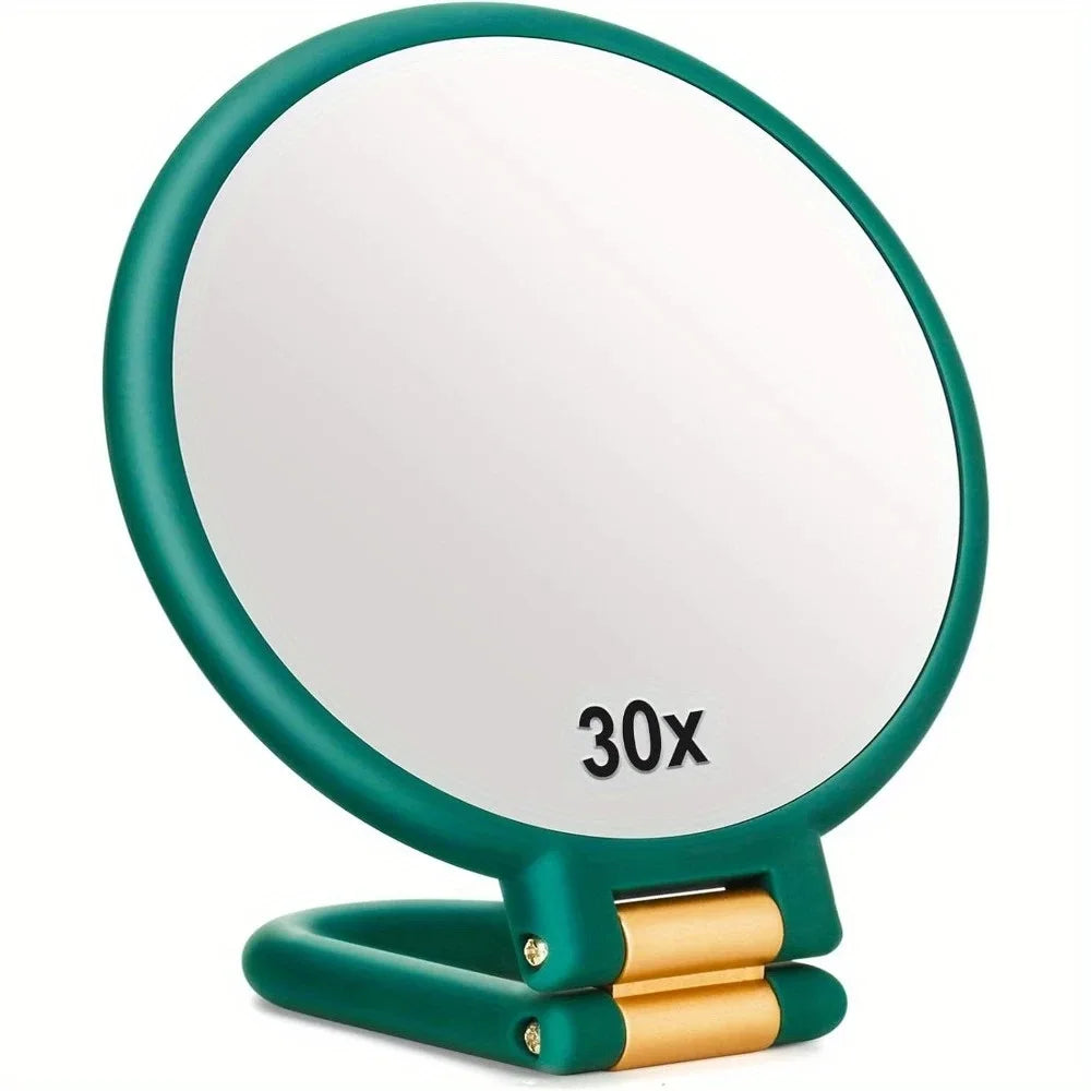 30X Magnifying Handheld Mirror Double Sided Foldable Travel Makeup Mirror Adjustable Rotation Pedestal Hand/Hanging VanityMirror