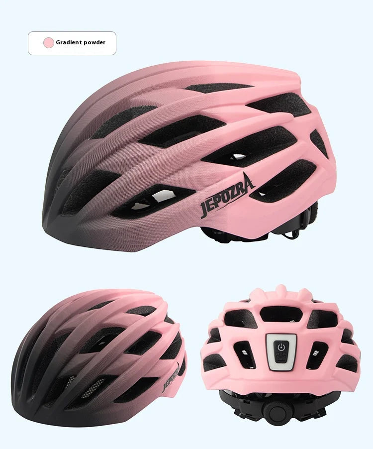 JEPOZRA Cycling Helmet Man Women LED Light Helmet Road Mountain Bike Helmet Bicycle Helmet Rechargeable Brim Design Helmet