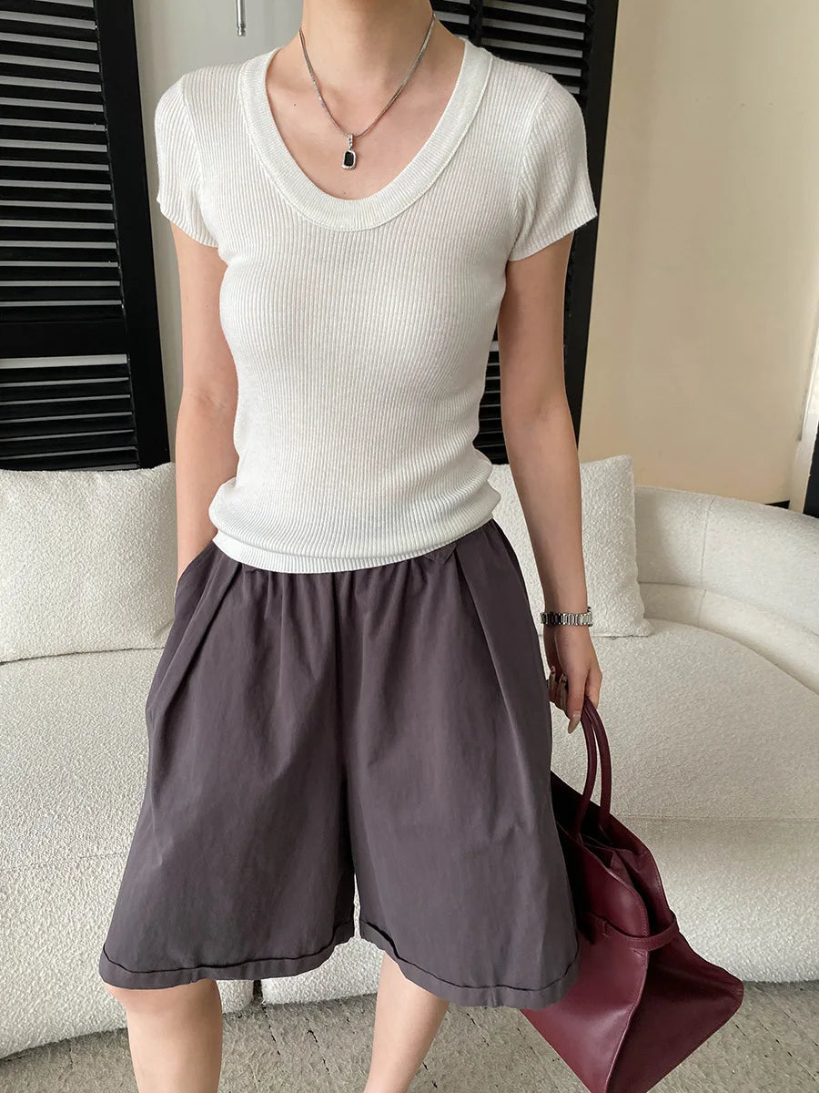 Summer women's relaxed loose wide leg A-line casual shorts versatile
