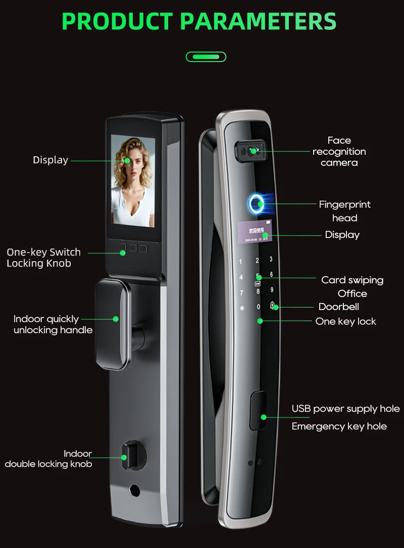 EGFirtor Smart Password Lock 3D Face Recognition Fingerprint IC Card Key Security Home Door Lock With Camera