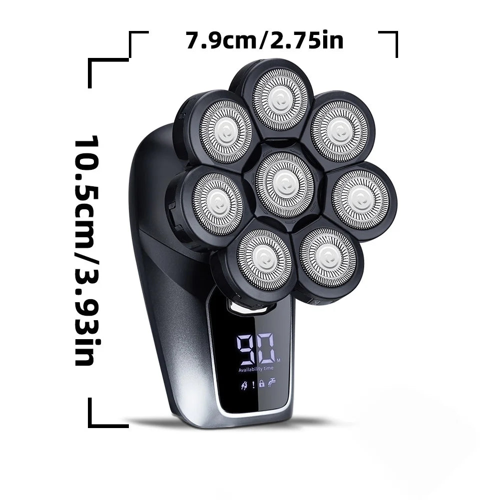6-In-1 Electric Head Shaver for Bald Men 7 Blades Floating Razor Hair Trimmer USB Recharge LED Display Beard Shavers Waterproof