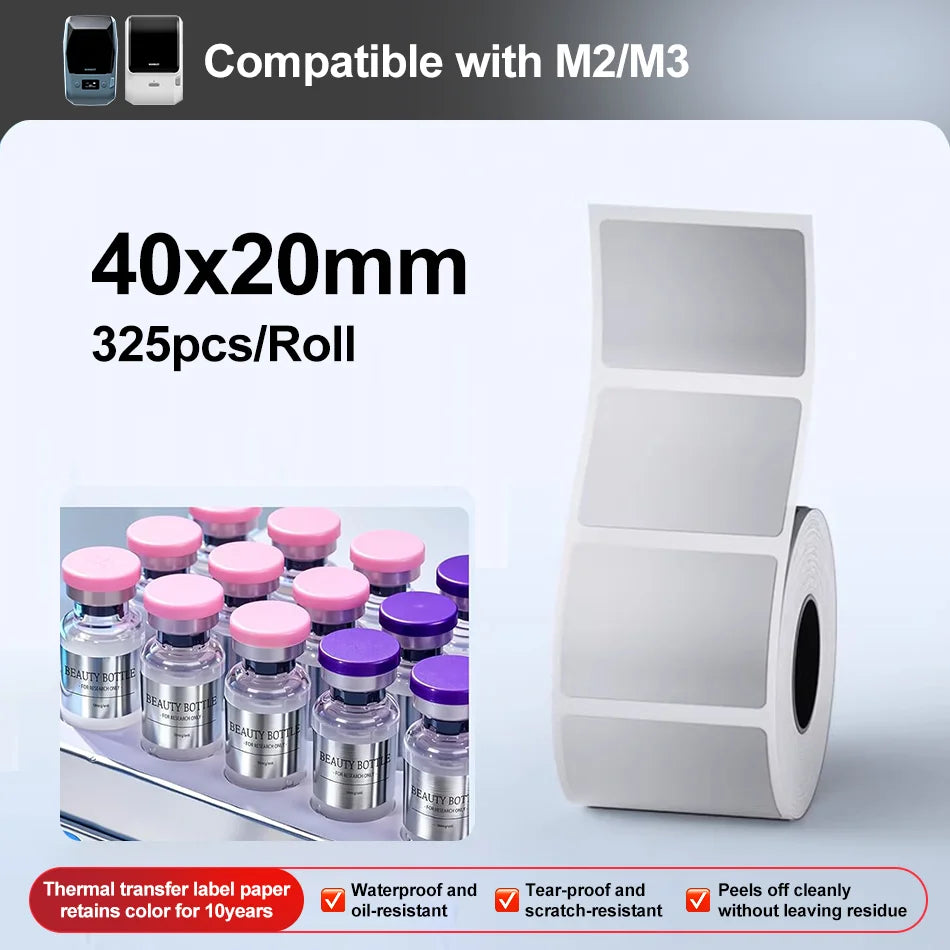 For NiiMBOT M2 Transfer Label Printer White Transparent Dazzling Color Label Sticker Paper Adhesive for Office/Outdoor Keep Long