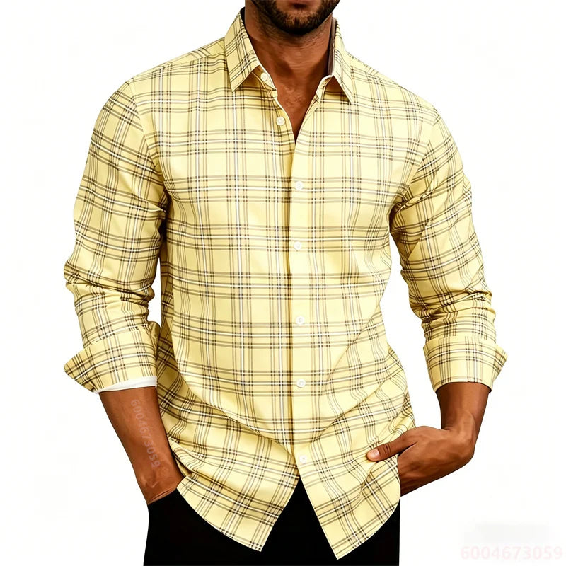 2026 New Men's Shirt Classic Plaid Long Sleeved Shirt Plaid Long Sleeved Formal Shirt Breathable and Comfortable XS-6XL Size