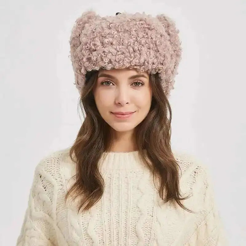 Winter Warm Bomber Hat Women Lamb Wool Faux Fur Hats Outdoor Thicken Earflap Caps Autumn Winter Ear Protect Ski Hat