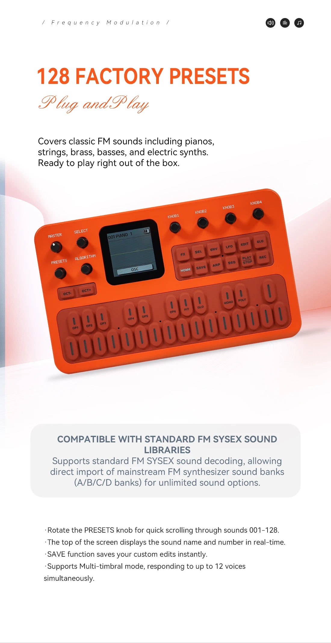 M-VAVE （SK15）FM-1 Digital Wave Synthesizer,LCD Screen, Multi Effects ARP Sequencer for Music Production