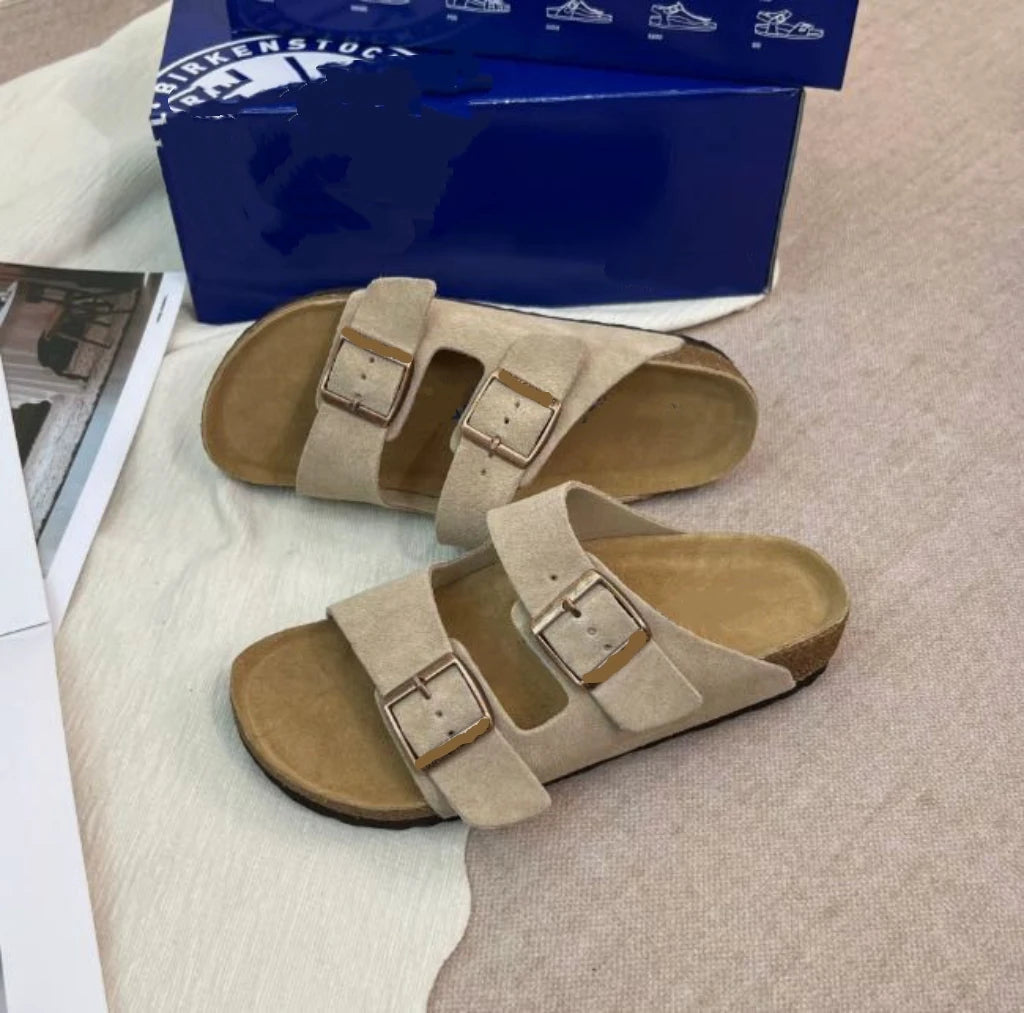 Suede Clogs for Men Women Cork Footbed Closed Toe Slides Comfort Arch Support Casual Walking Mules