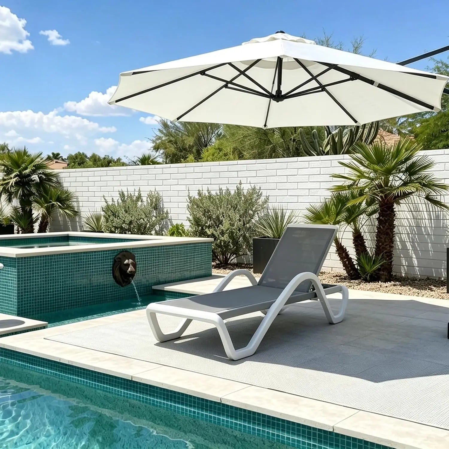 Stackable Plastic Chaise Lounge, 6-Position Reclining Flat Lay, PP & Textilene, Wheels, Outdoor Patio, Customized