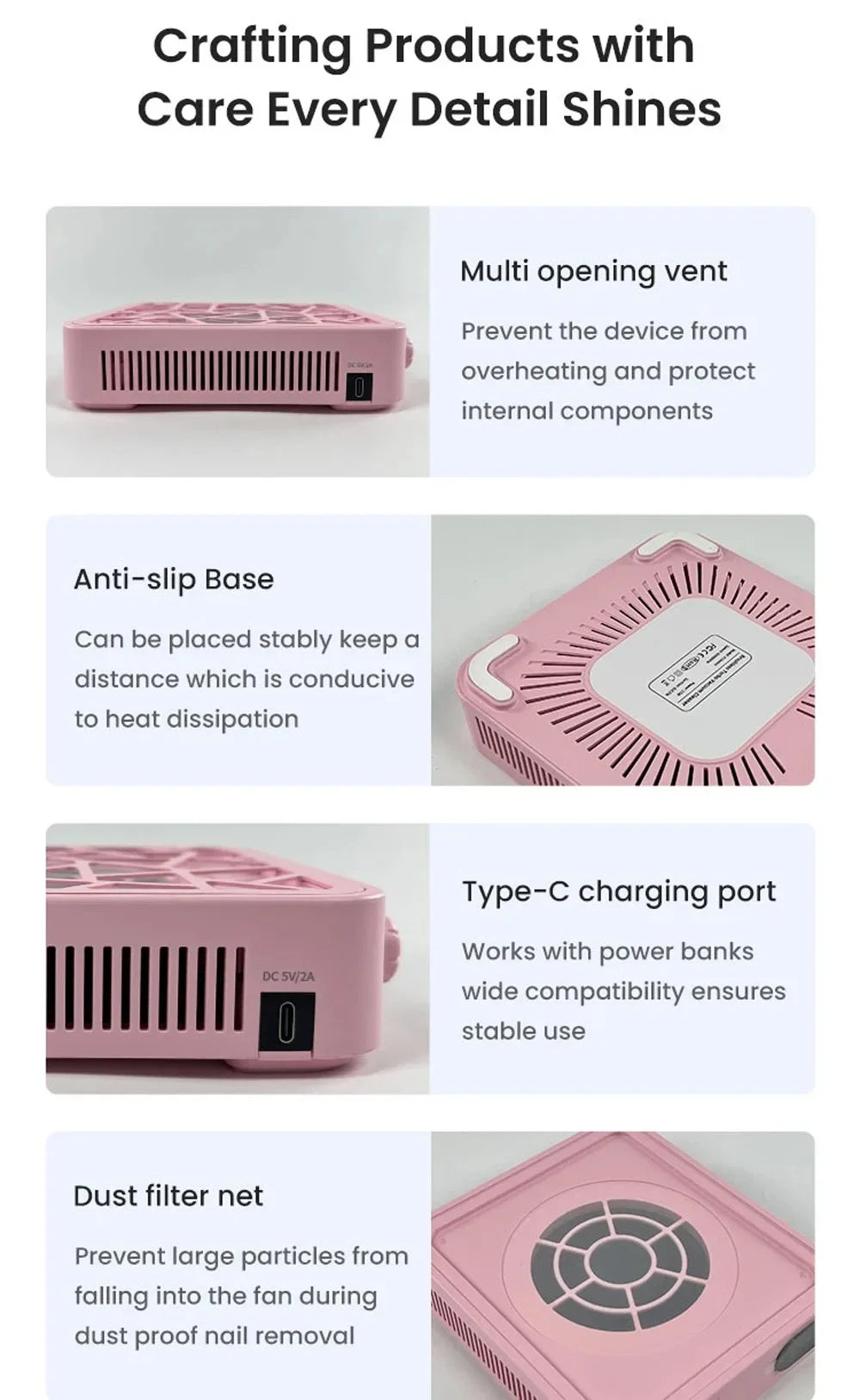 Nail Dust Collector Aspirador De Unas Profesional Rechargeable Powerful Nail Vacuum Machine with Adjustable Suction Low Noise