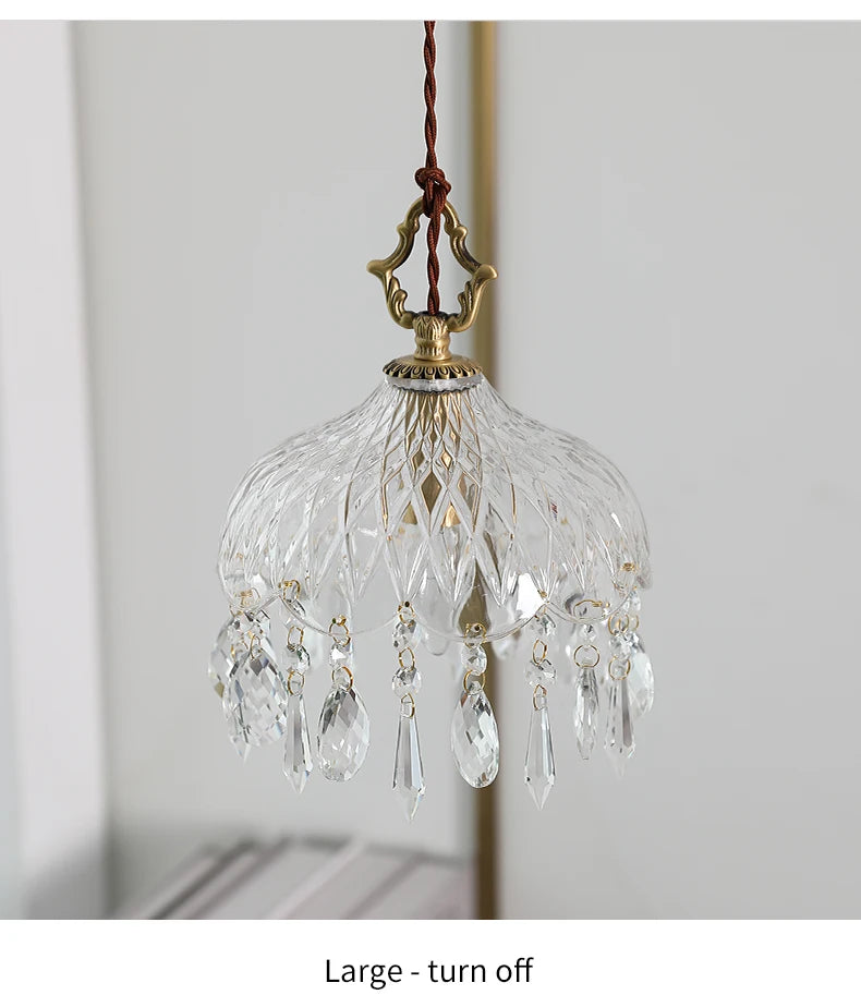 YEBMLP French Retro Glass Hanging Light Indoor LED Luxury Art Chandelier Bedroom Bar Restaurant Table Pendant Lamp With E14 Bulb