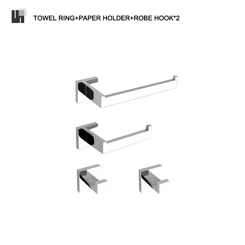 Stainless Steel Chrome Bathroom Hardware Set Square Towel Rack Towel Rack Tissue Holder Robe Hook Bathroom Rack Accessories
