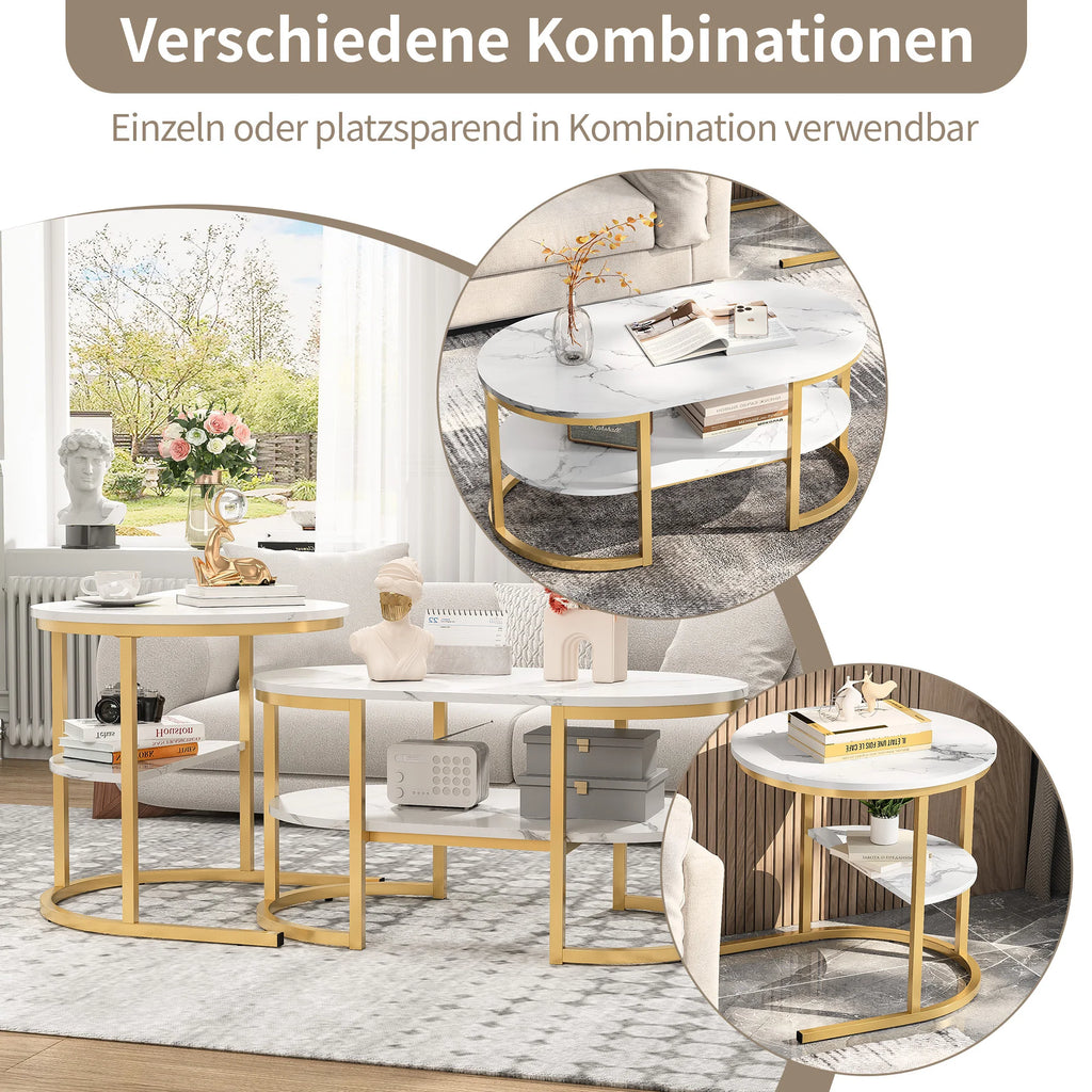 Creahappy - Set of 2 Modern Coffee Table, Stackable Elegant Coffee Table with Storage, Modern Living Room Furniture
