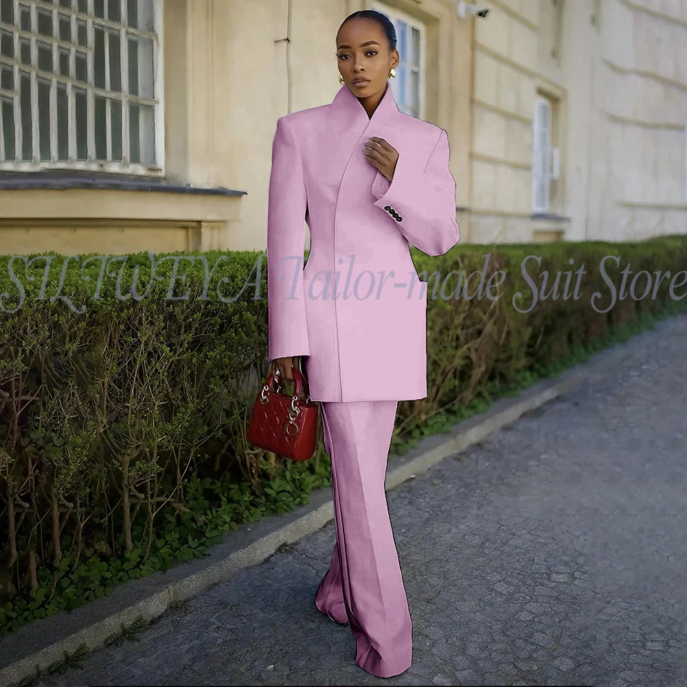 White Pants Suit Woman Luxury 2 Pieces Jacket Pants Smart Casual Office Lady Blazer Set Solid Color Trajes De Mujer Elegante
