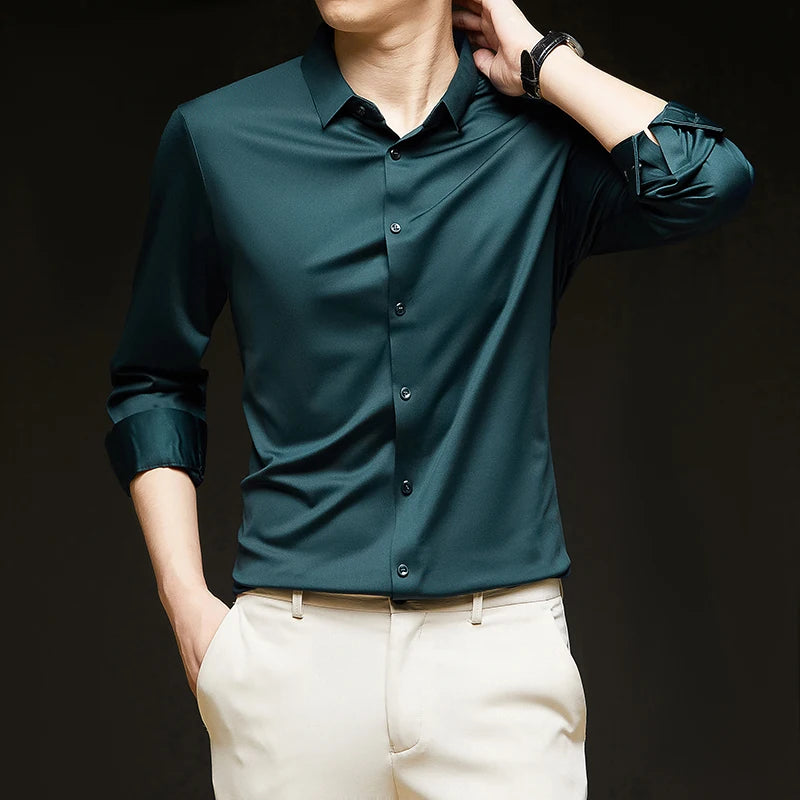 Premium Men's Ultra-Stretch Shirt - High-Quality Silky Business Formal Long-Sleeve Shirt for Social and Casual Wear