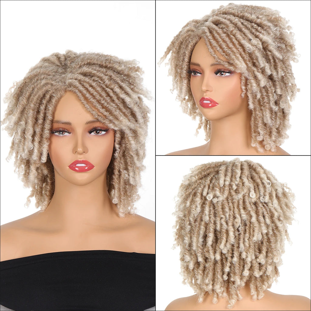 Wigs for Black Women Afro Curly Twist Wigs Braiding Synthetic Wig Heat Resistant Fiber Breathable Faux Locs Braids Hair Wigs wit