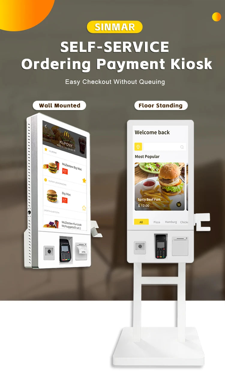 【2026】Restaurant 24 27 32 inch touch screen cashless POS fast food self-service order payment end point kiosk floor machine