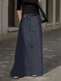Fashion Imitation Denim H-Line High Waist Skirts Spring Summer Loose Solid Color Pockets Maxi Skirt For Women
