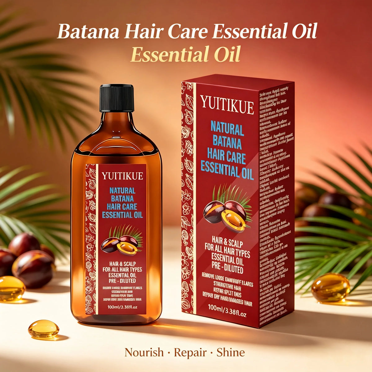 YUITIKUE Natural Batana Hair Essential Oil Scalp Care Anti Dandruff Strengthen Hair Repair Split Ends Dry Damaged Hair Anti-Friz