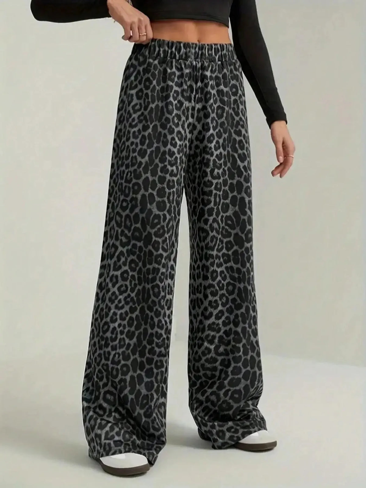 Fashion High Street Straight Casual Pants 2026 New Leopard Print Pants Women Elasticity High Waist Loose Wide Leg Pants Women