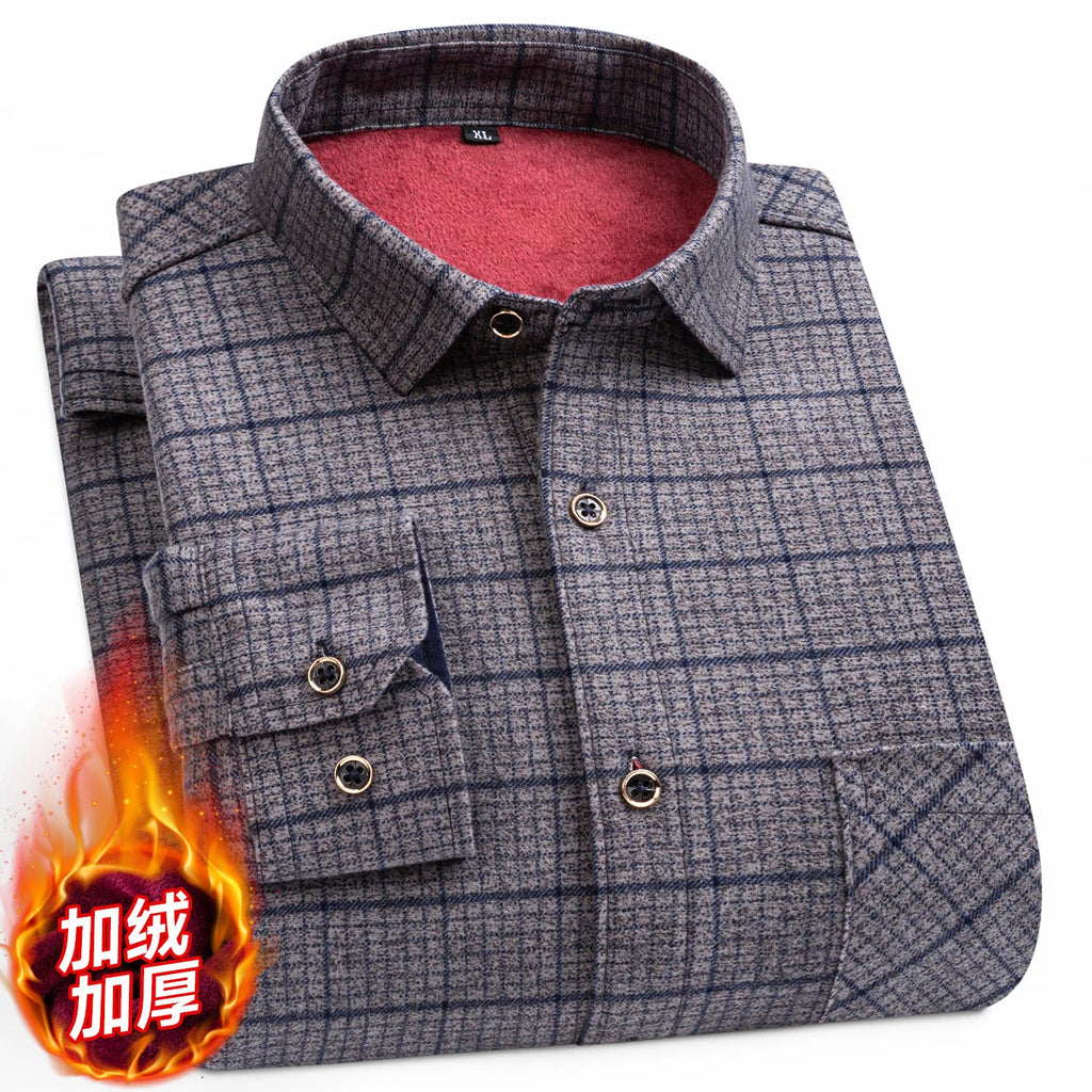 Men's Long Sleeved Shirt With Fleece Lined Winter Thickened Flannel Casual Plaid Stripe Daily Slim Man Clothes Plus Size 8XL 7XL