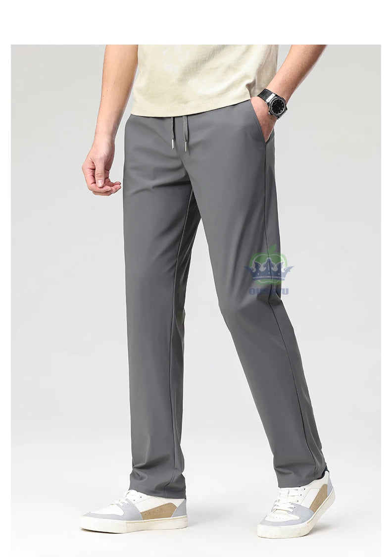 Summer High Stretch Pants Man Thin Elastic Waist Korean Grey Sweatpants Jogging Casual Sports Trousers Male Fashion Luxury Brand