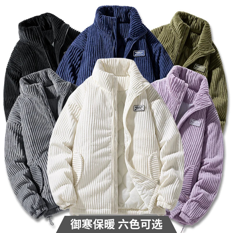 Autumn Winter Corduroy Men's Parkas High-end Design Quality Men's Jacket Handsome Trendy Brand Thick Couple Down Cotton Jacket