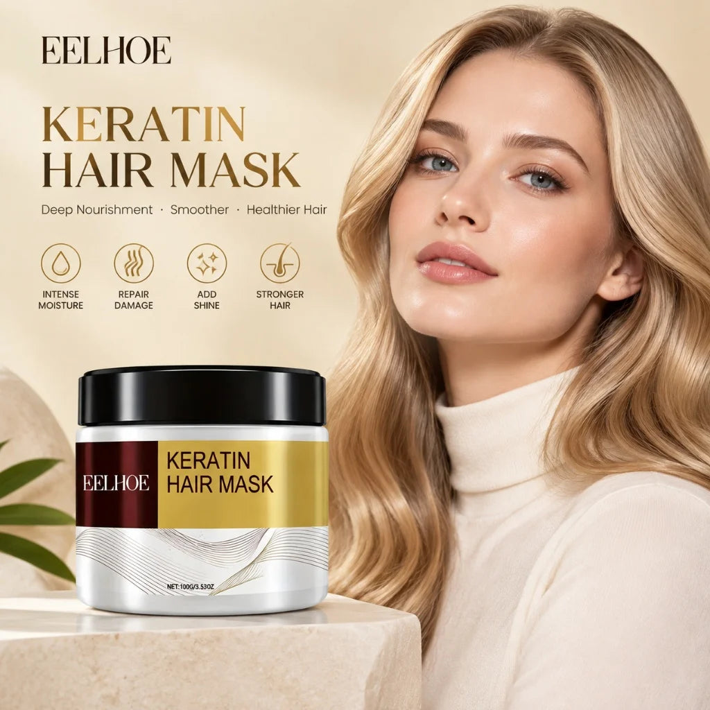 Keratin Hair Mask Nourishing Repair Hair Treatment Mask 100g Smoothing Moisturizing Mask for Dry Damaged Frizzy Bleached Hair