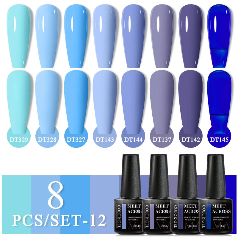 MEET ACROSS 6/8Pcs Set Glitter Gel Nail Polish Autumn Winter Nail Art Varnishes Semi Permanent Soak Off UV Gel Kit Nails Lacquer