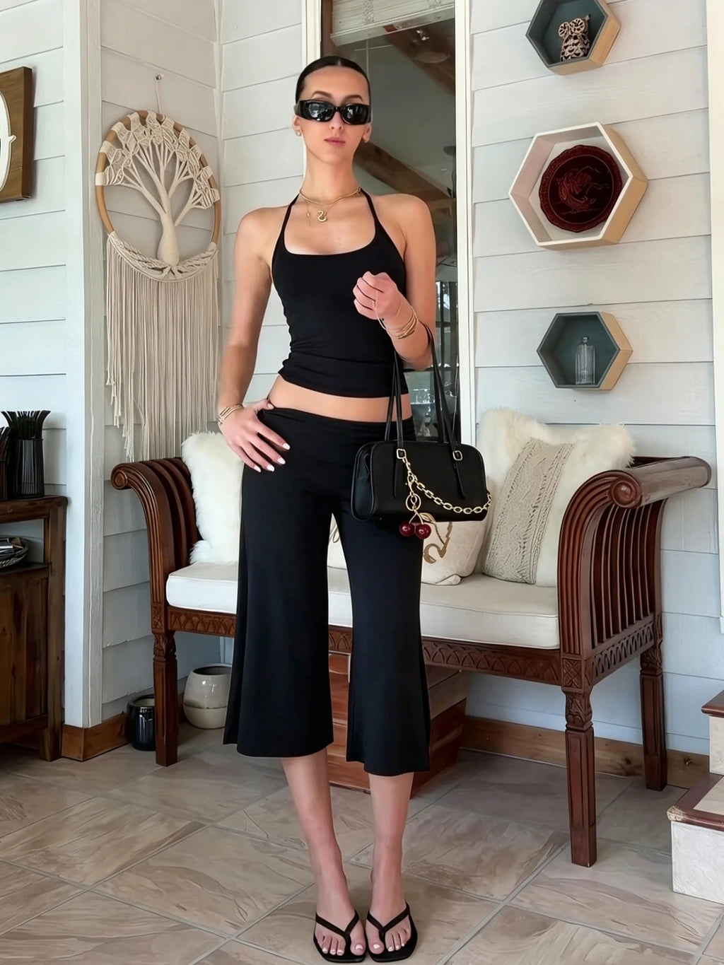 Dulzura Women'S Solid High Waist Slim Fit Calf-Length Pants Casual Versatile Flare Long Pants Party Club Street Summer Clothes