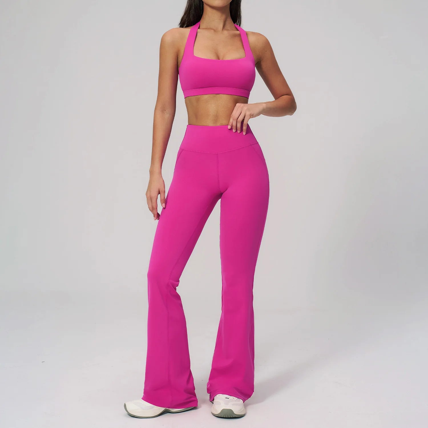 2PCS Flared Pants Yoga Set Women's Tracksuits Gym Fitness Outfits Sports Sets Female Shockproof Sports Bra Yoga Workout Clothes