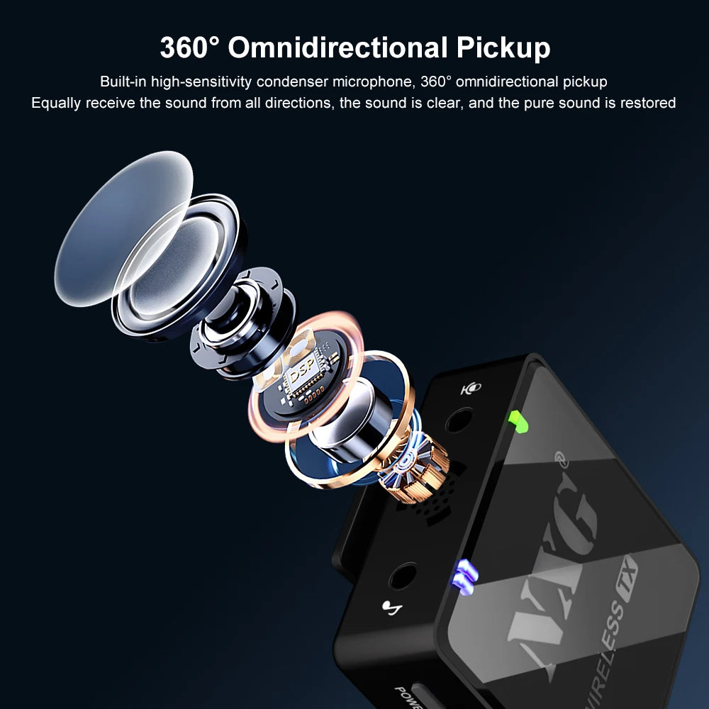Factory Direct NXG Wireless Lavalier Microphone 1‑to‑1/2 Dual Transmitter Lapel Mic Noise Cancelling 360° Pickup For Smartphone Camera Vlogging Live Broadcast
