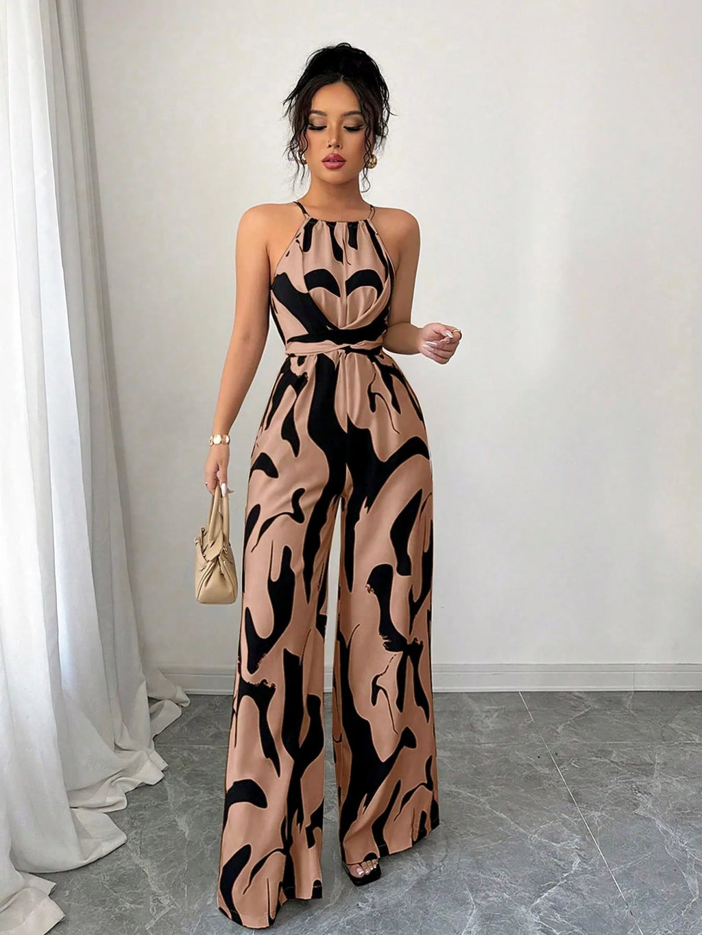Women's Sexy Halter Neck Jumpsuits Casual Pants Rompers for Women Geometric Print Jumpsuit Party Outfits for Women Ropa Mujer