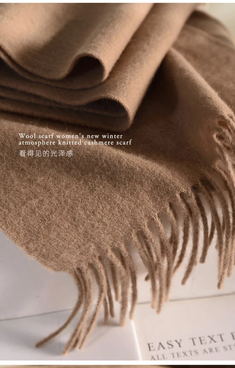 High Quality 100% Wool Muffler Classic Simple Solid Men Women Scarf Fall Winter Thick Casual Shawl Male Female Tassel Scarves