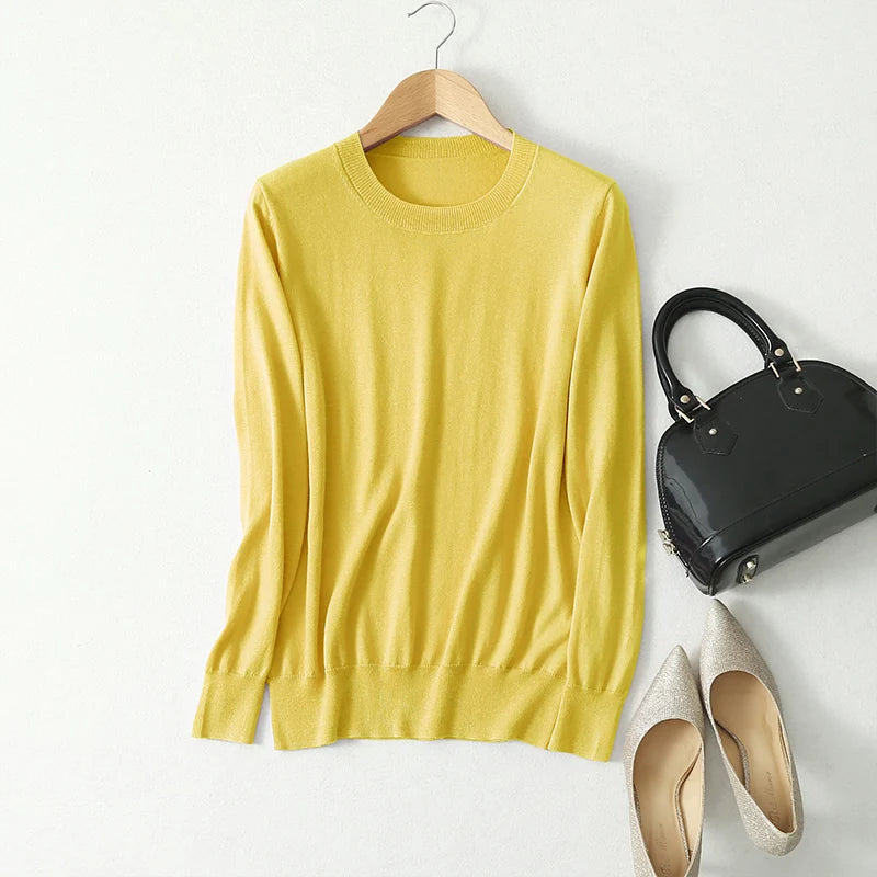 SuyaDream Woman Basic Sweaters Silk and Cashmere Blend O neck Pullovers Solid Sweaters 2024 Fall Winter Bottoming Shirts