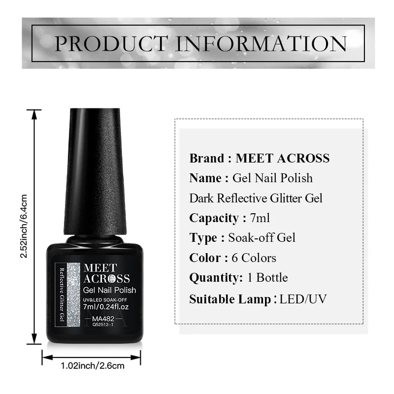 MEET ACROSS 7ml Red Series  Reflective Glitter Gel Nail Polish Autumn And Winter Series Semi Permanent UV DIY Nail Art For Manic