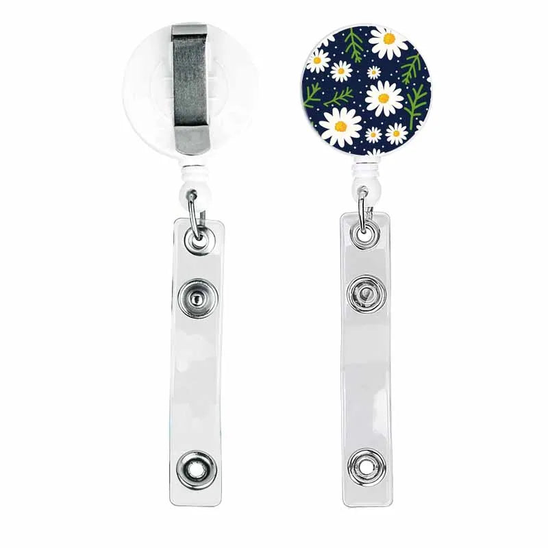 Flower Retractable Buckle Card Holder Women Business Badge Case Reel Clip Girls Cardholders Doctors Nurses Hang Credential holde